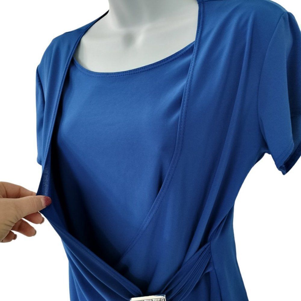 Royal Blue Wrap‎ Blouse Embellished Buckle Size M Jason Maxwell - Picture 3 of 9